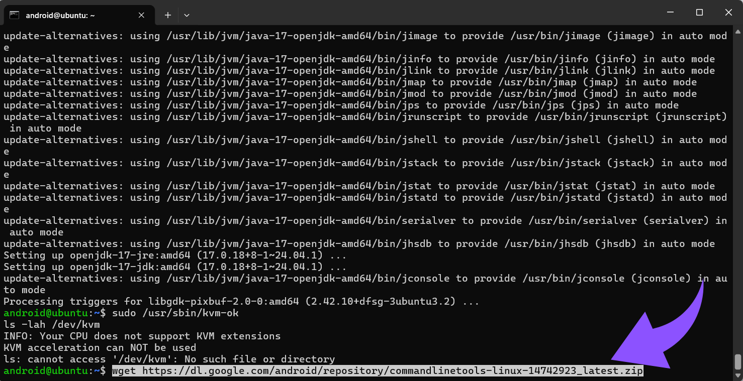 Android SDK-Befehlszeilentools herunterladen (Linux ZIP)