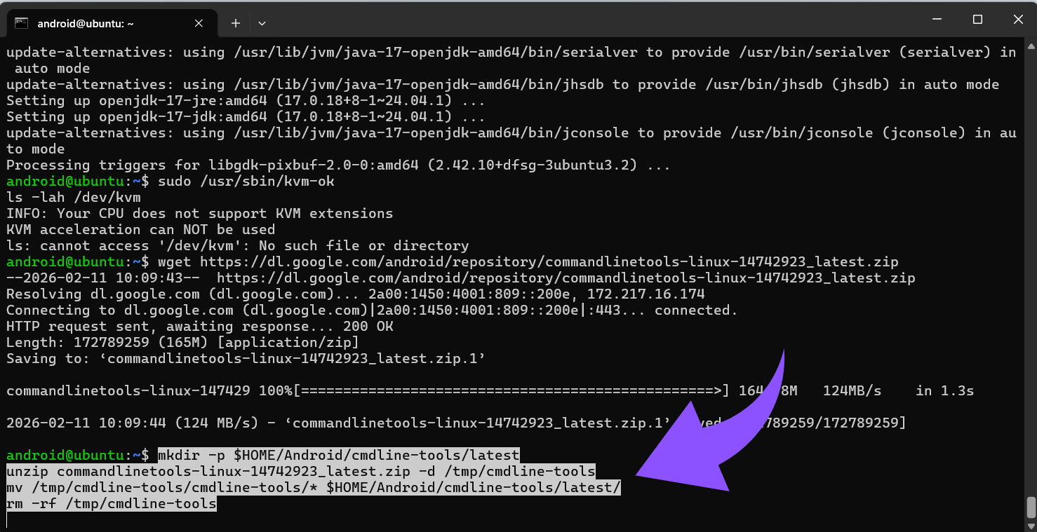 Installier die Befehlszeilentools im richtigen Verzeichnis.
