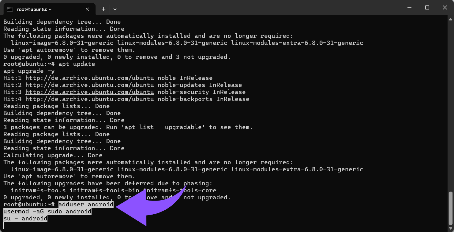 Erstelle einen Nicht-Root-Benutzer