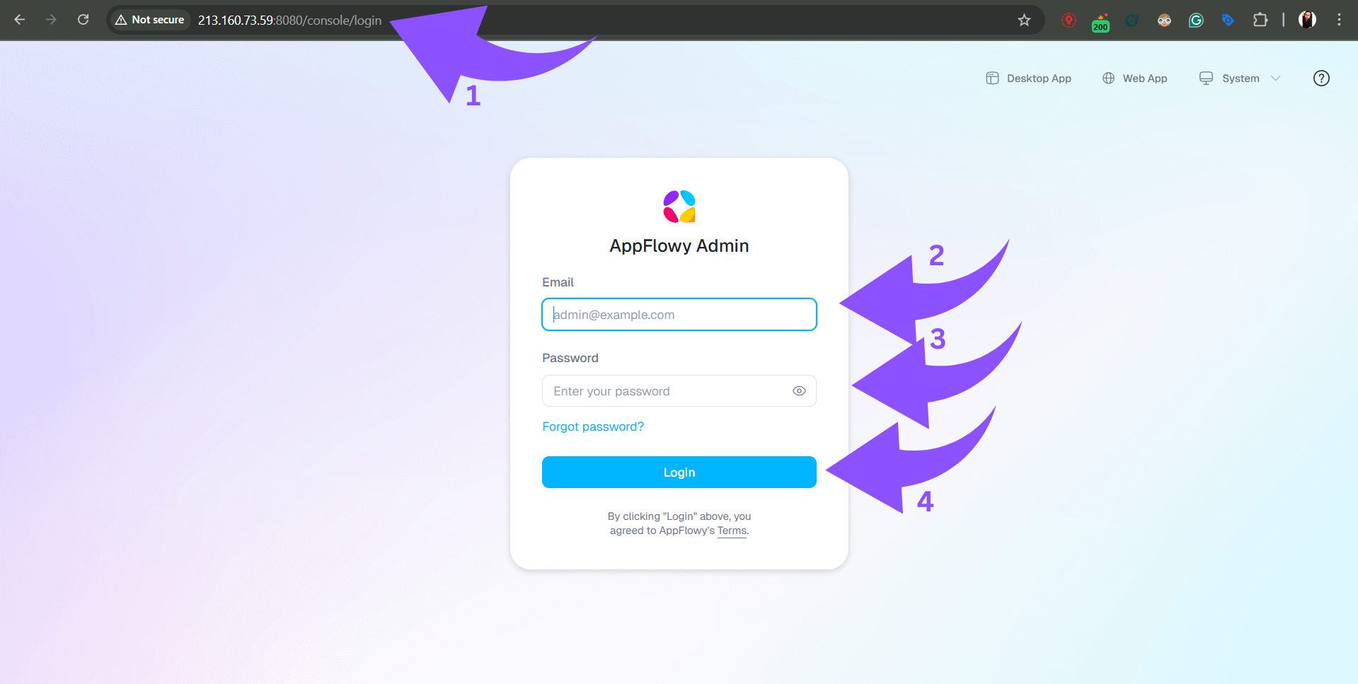 Öffne die Admin-Konsole