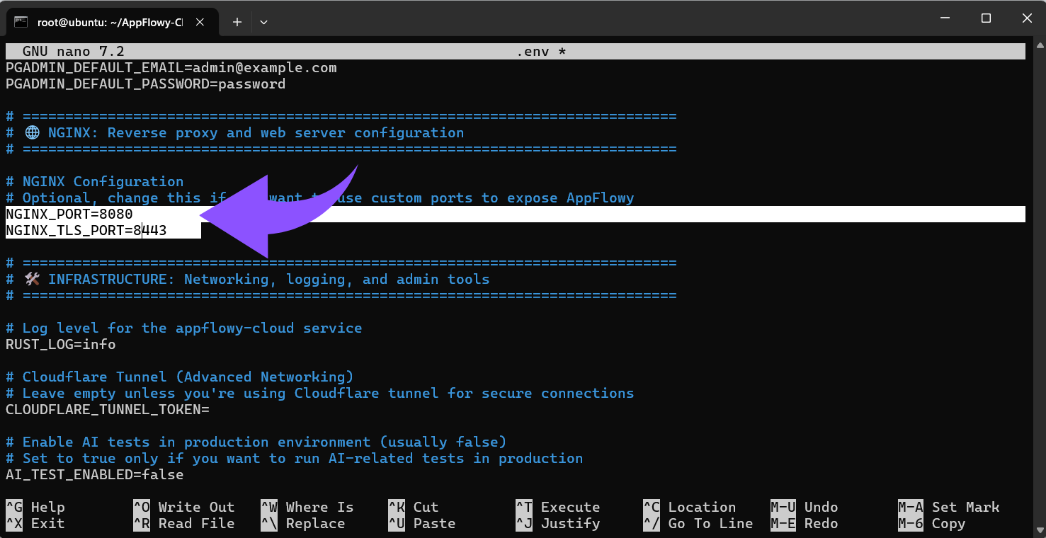 NGINX-PORT und TLS-PORT geändert
