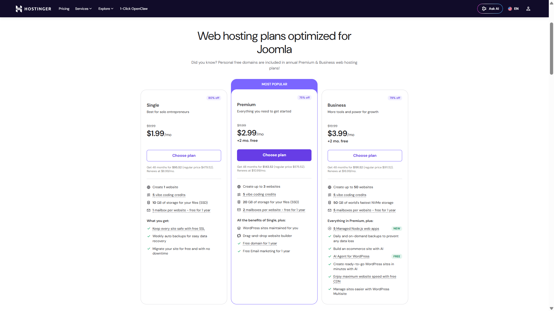 Hostinger Pricing