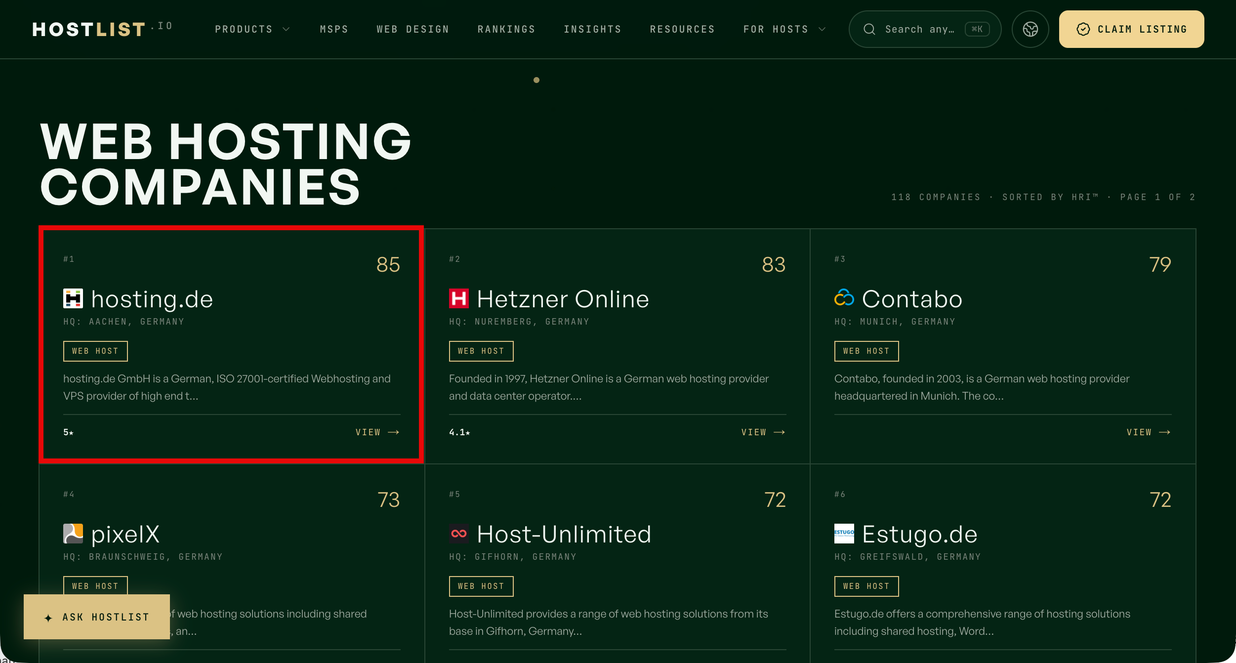 hosting.de auf Platz 1