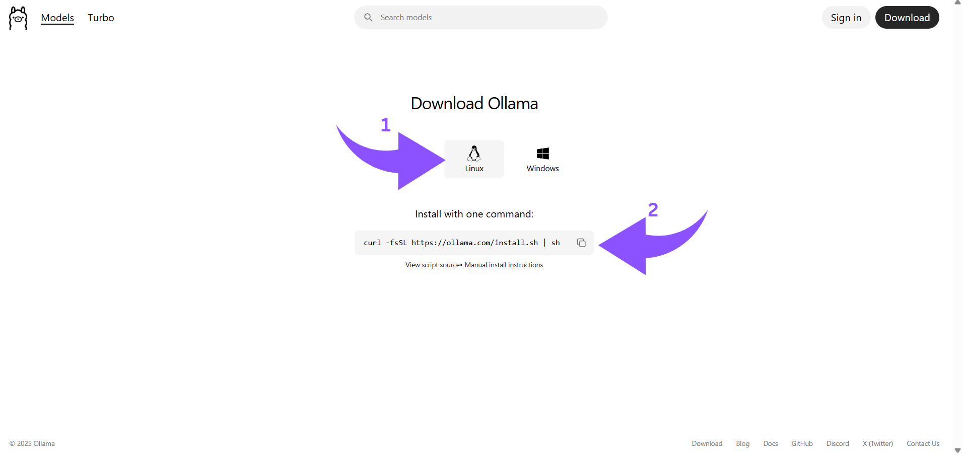 Kopiere den Installationsbefehl