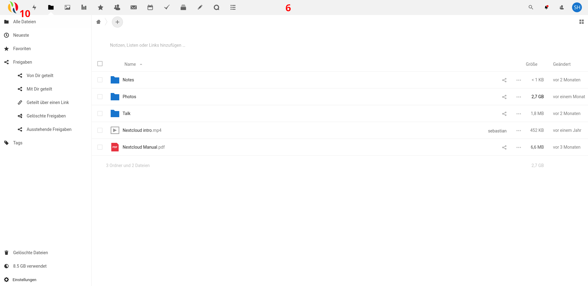 Nextcloud-Oberfläche