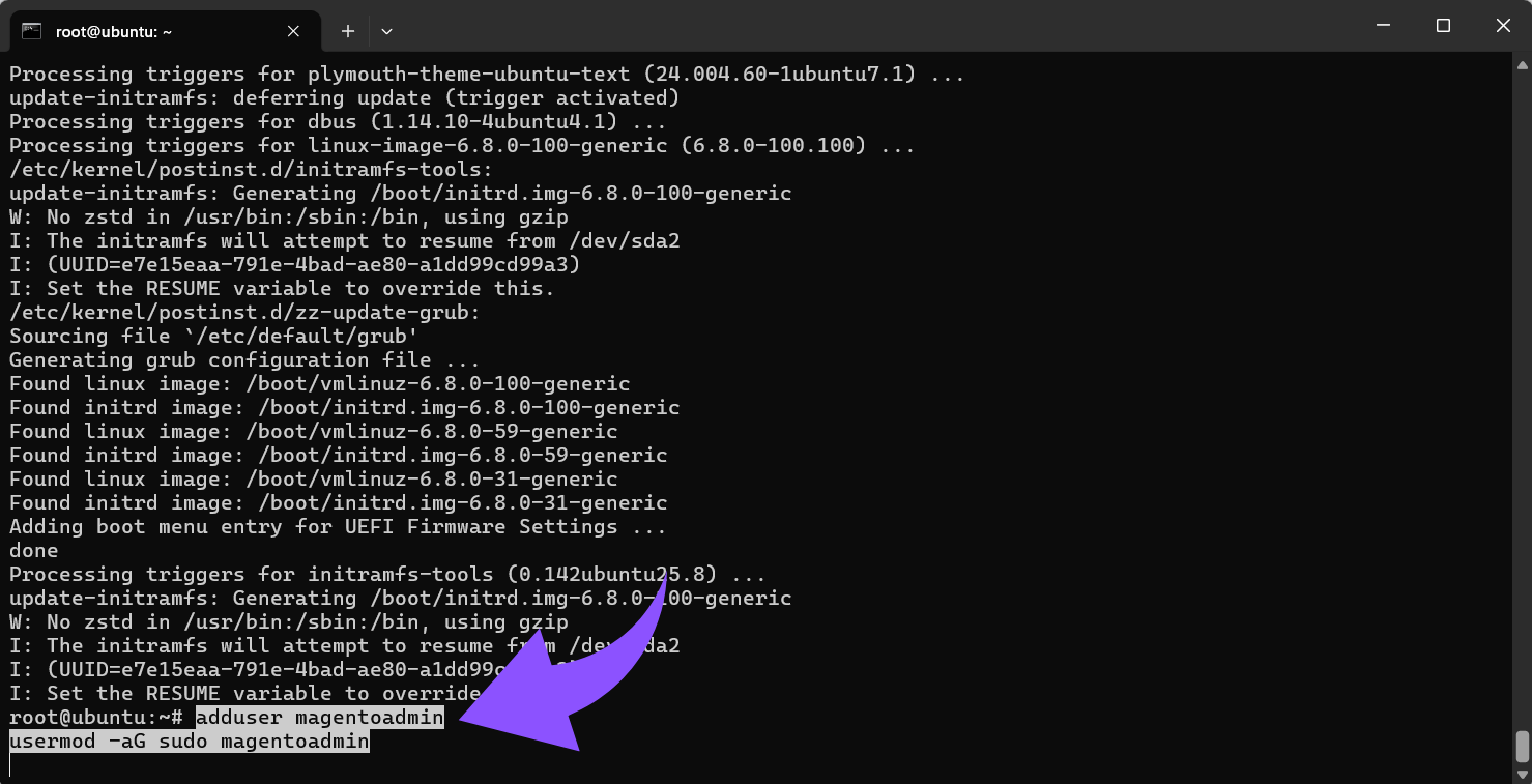 adduser magentoadmin usermod -aG sudo magentoadmin.png