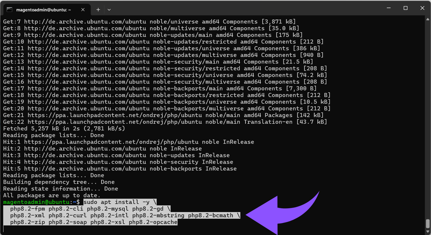 Installiere PHP 8.28.1 und die Erweiterungen.