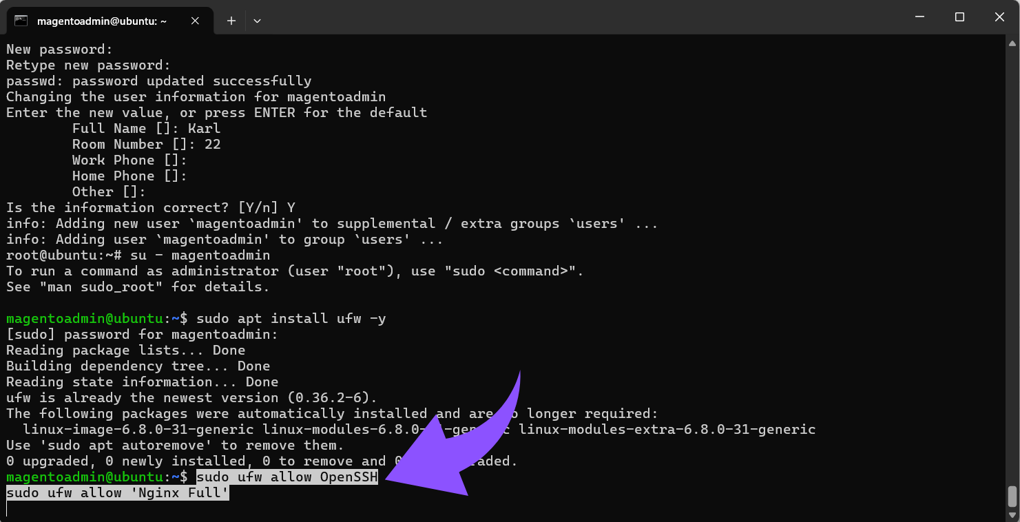 sudo ufw allow OpenSSH sudo ufw allow &lsquo;Nginx Full&rsquo;.png
