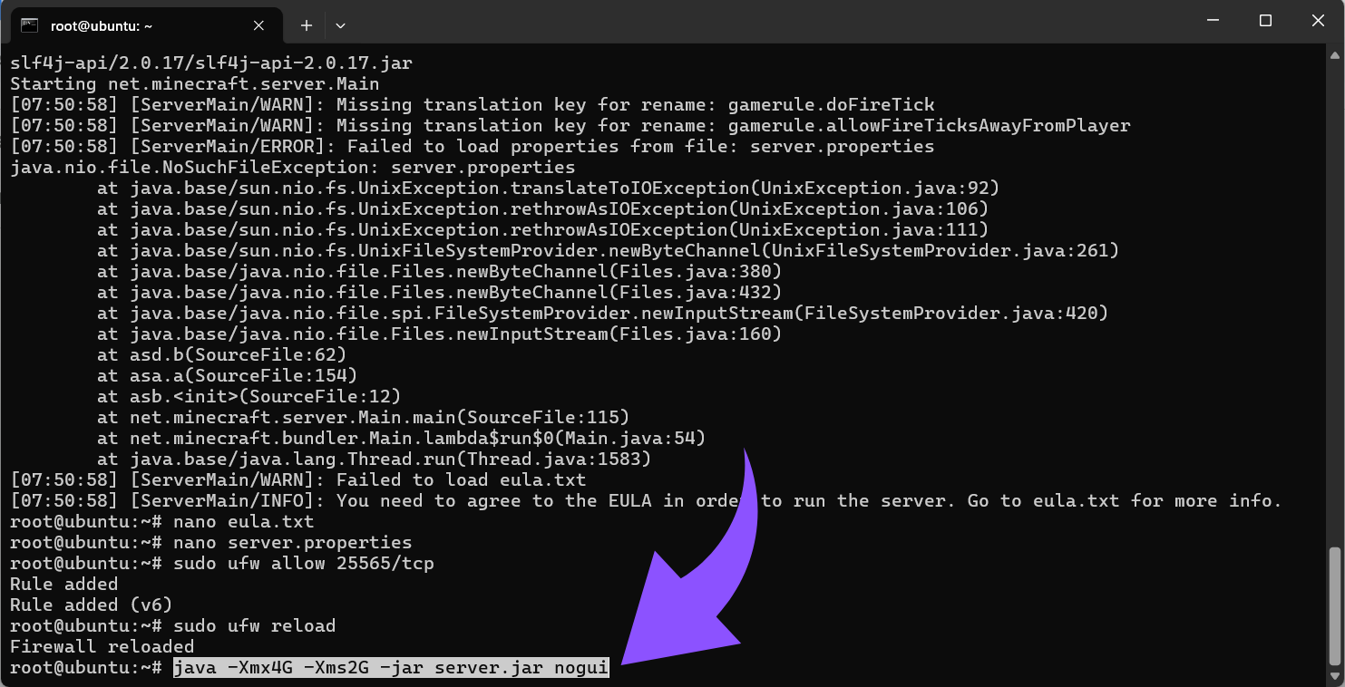 Starte den Minecraft-Server
