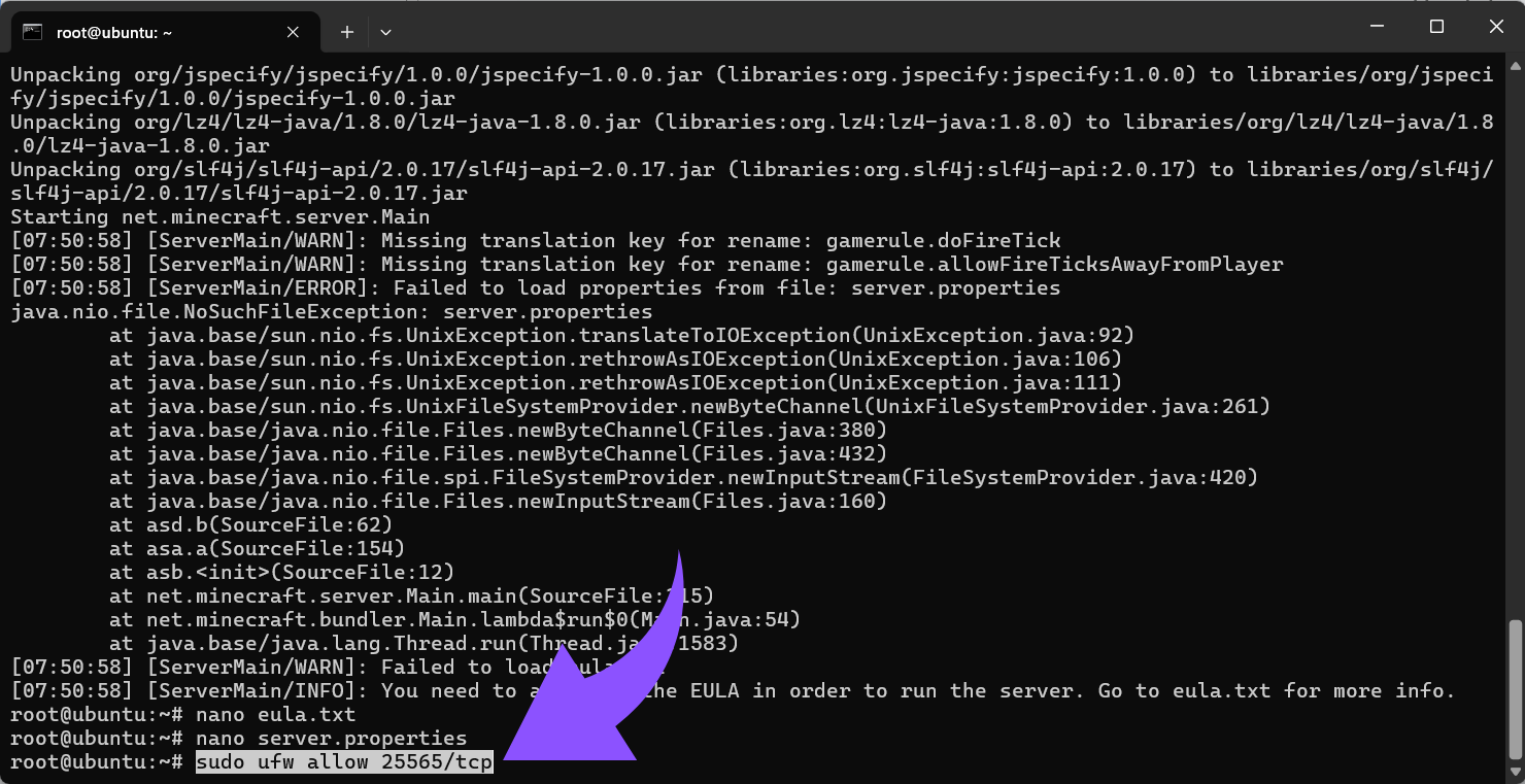 sudo ufw 25565tcp zulassen