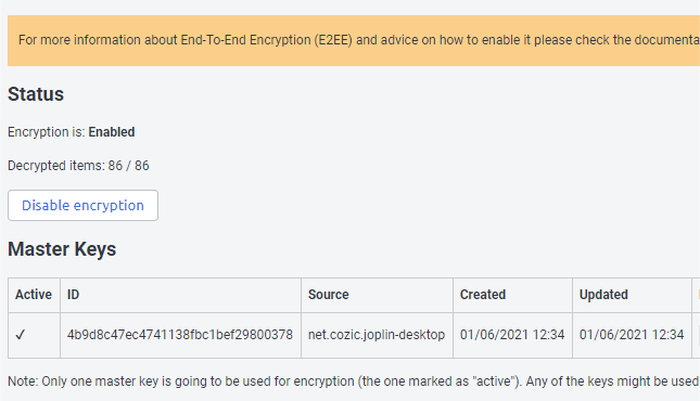 Joplin Ende-zu-Ende Verschlüsselung eingerichtet