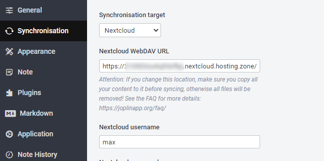 Joplin mit Nextcloud synchronisieren