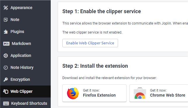 Joplin Web Clipper Browser-Erweiterung einrichten