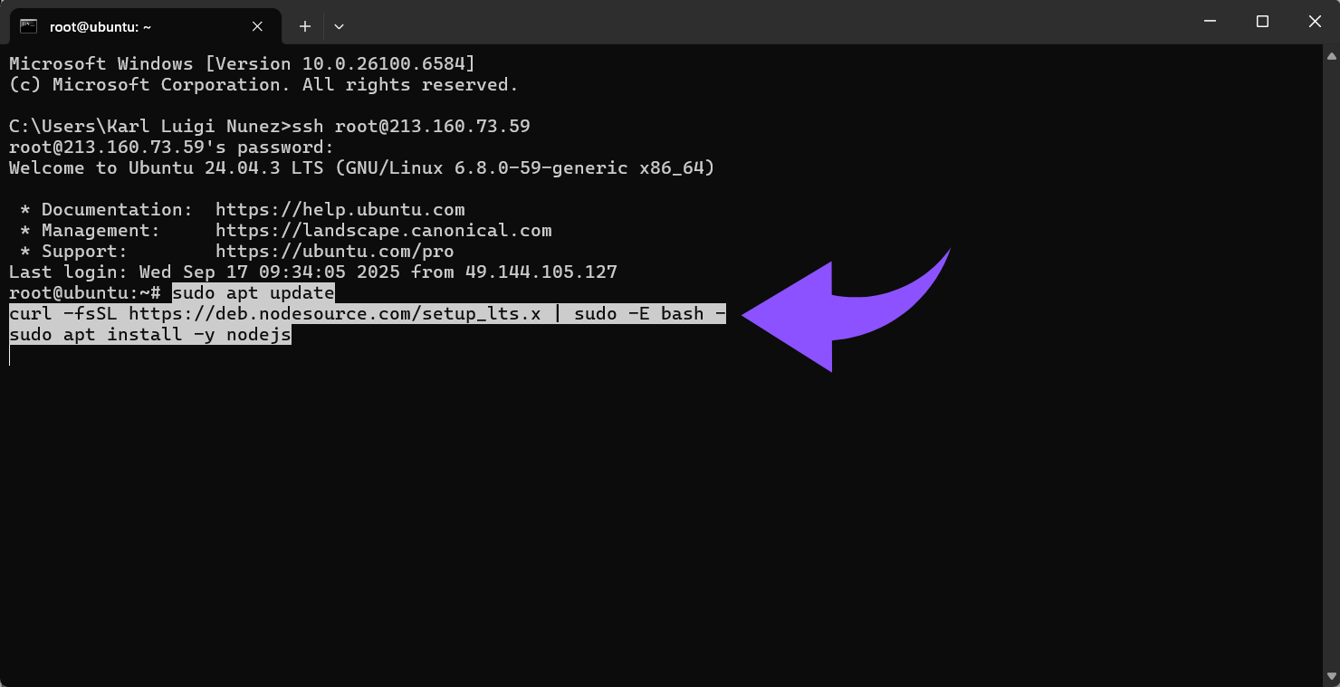 Installiere Node.js und npm