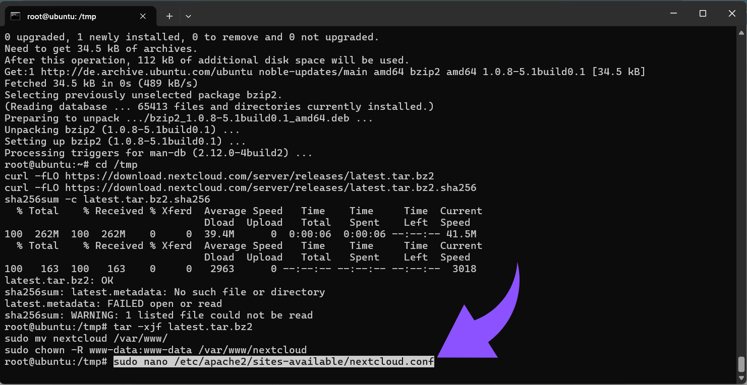 sudo nano etcapache2sites-availablenextcloud.conf.png