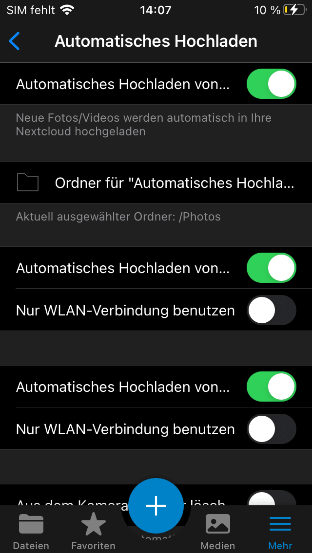 Automatischen Upload für Nextcloud unter iOS einrichten