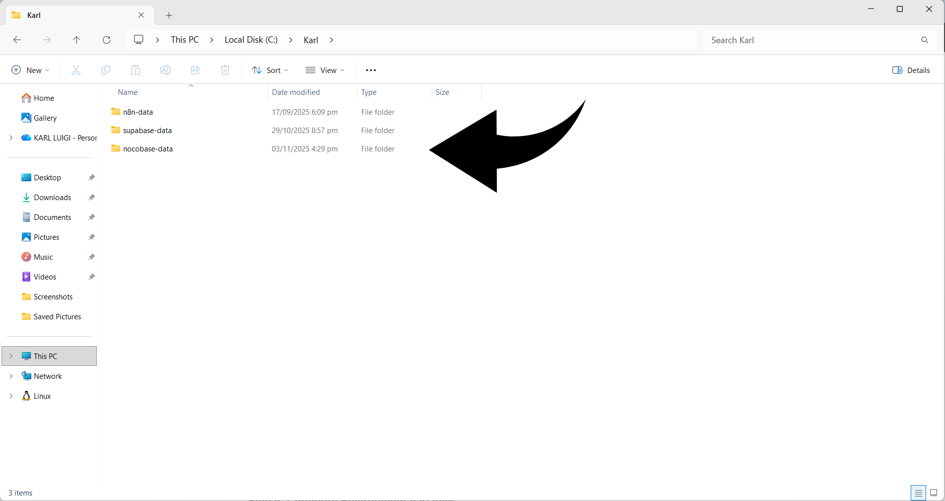 Mach einen Datenordner für NocoBase