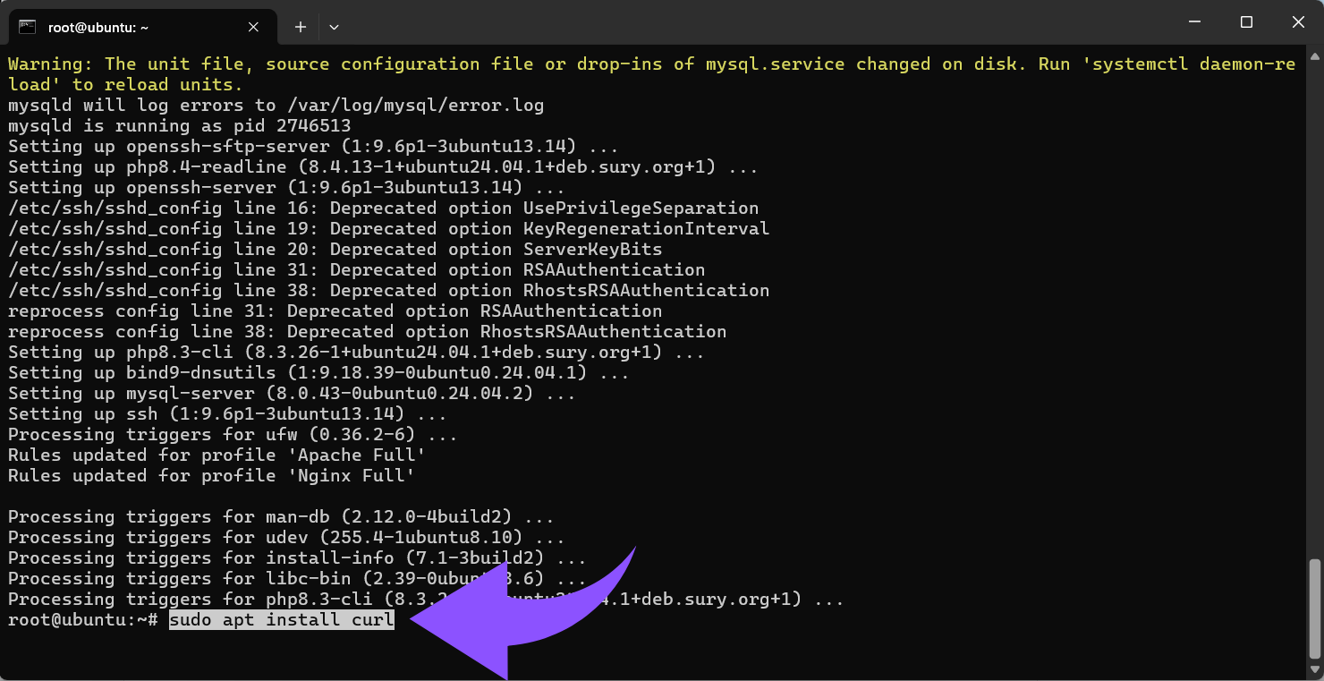 Installiere curl oder wget