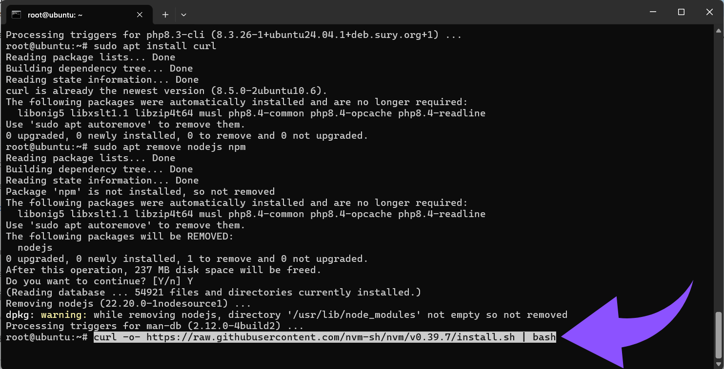 Lade das NVM-Installationsskript runter und starte es