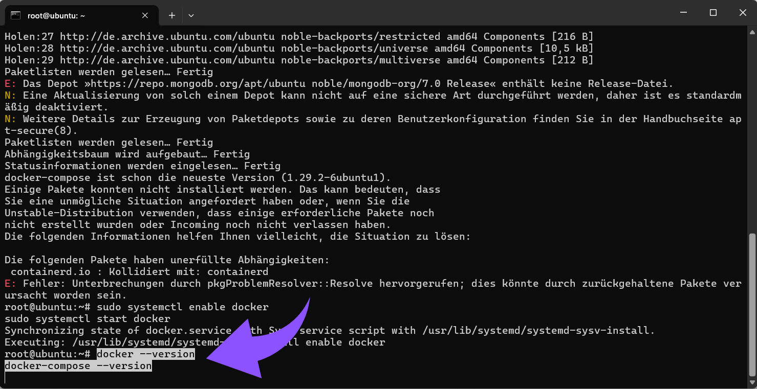 Überprüfe die Installation