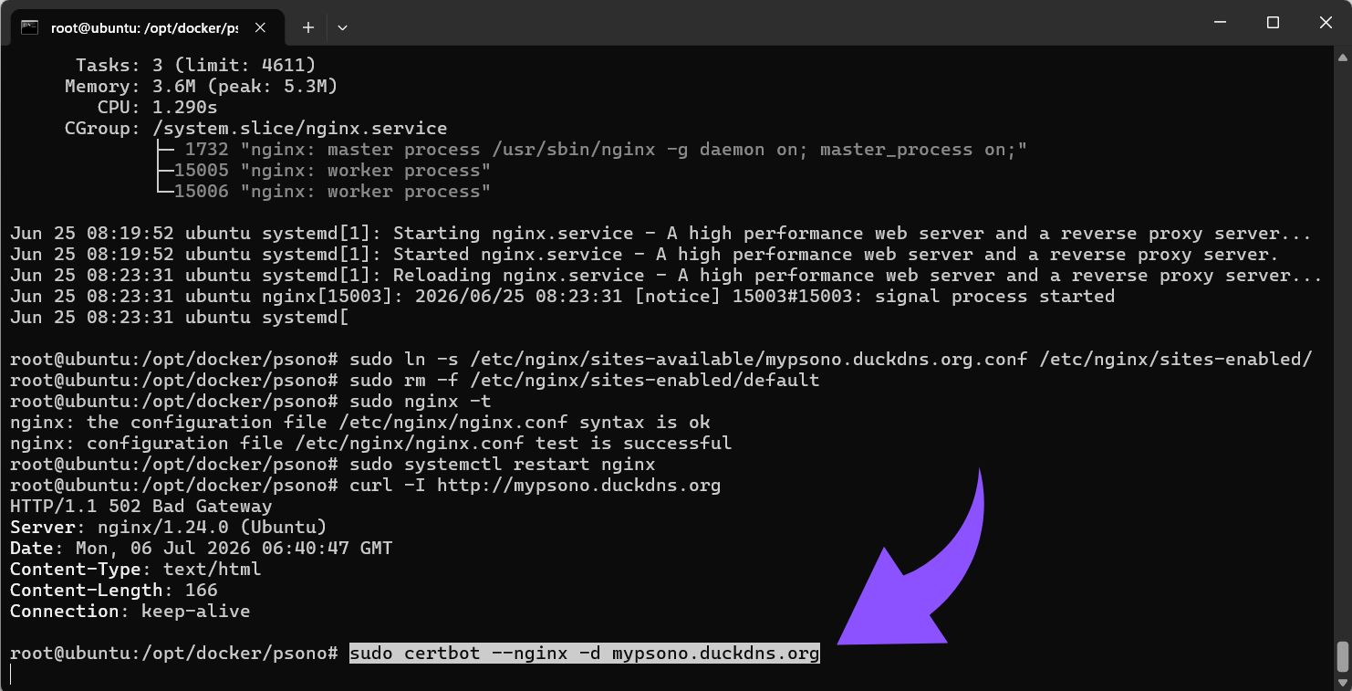 sudo certbot &ndash;nginx -d psono.example.com.png