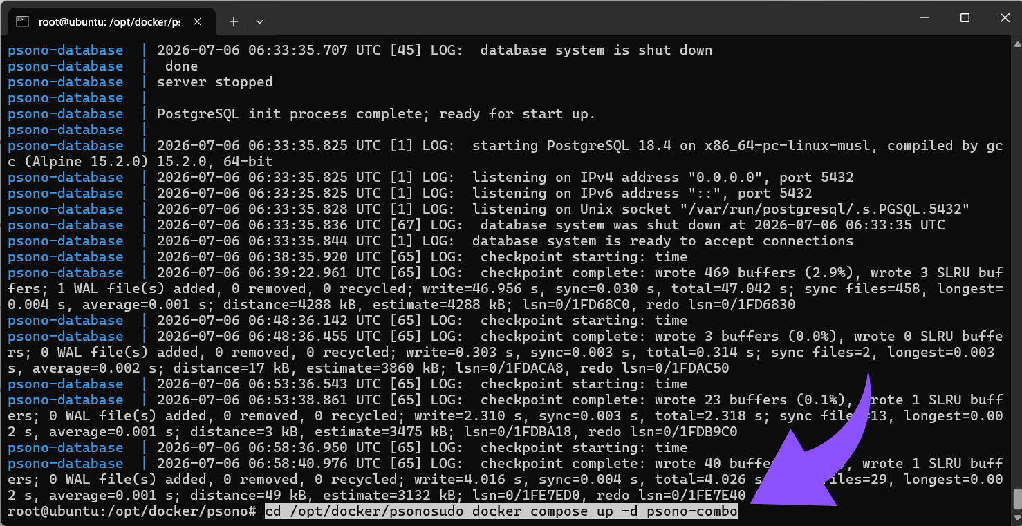 cd /opt/docker/psono sudo docker compose up -d psono-combo.png