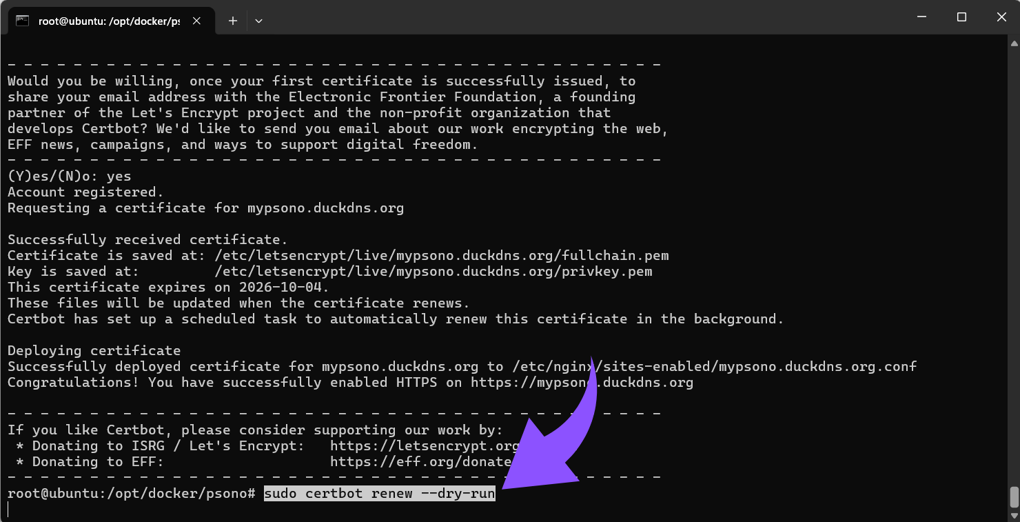 sudo certbot renew &ndash;dry-run.png