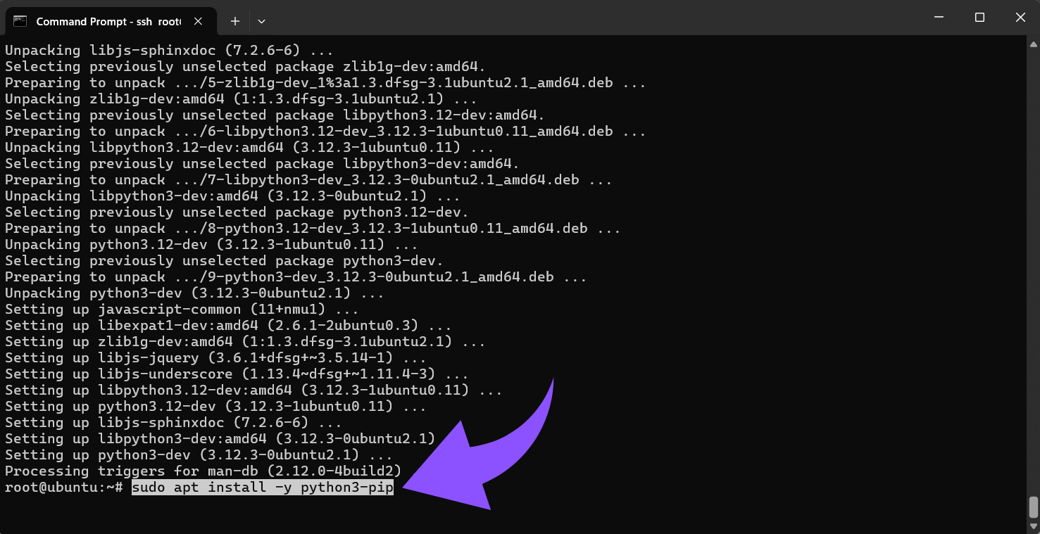 Installiere pip für das Paket