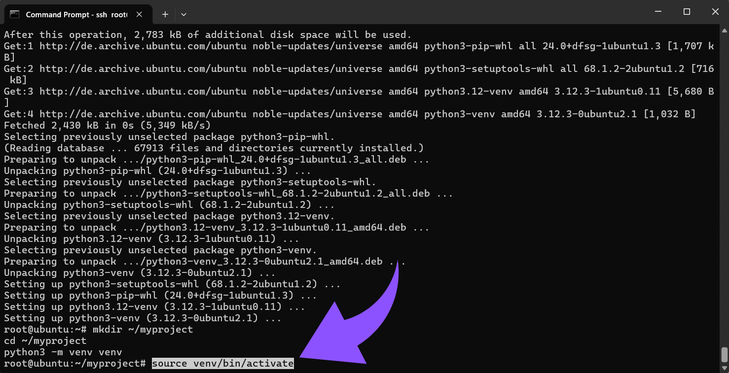 Aktiviere die Umgebung