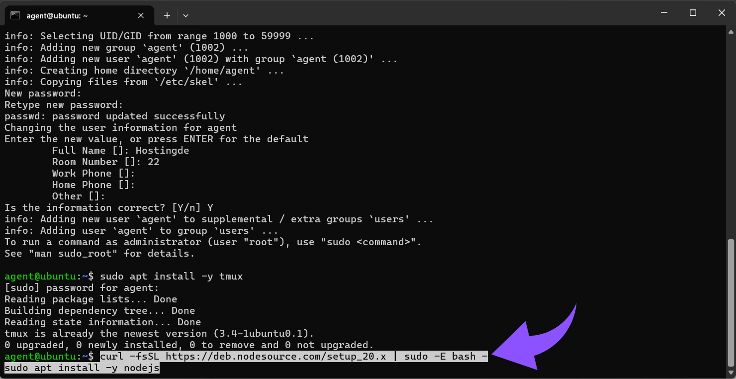curl -fsSL httpsdeb.nodesource.comsetup_20.x sudo -E bash - sudo apt install -y nodejs.png