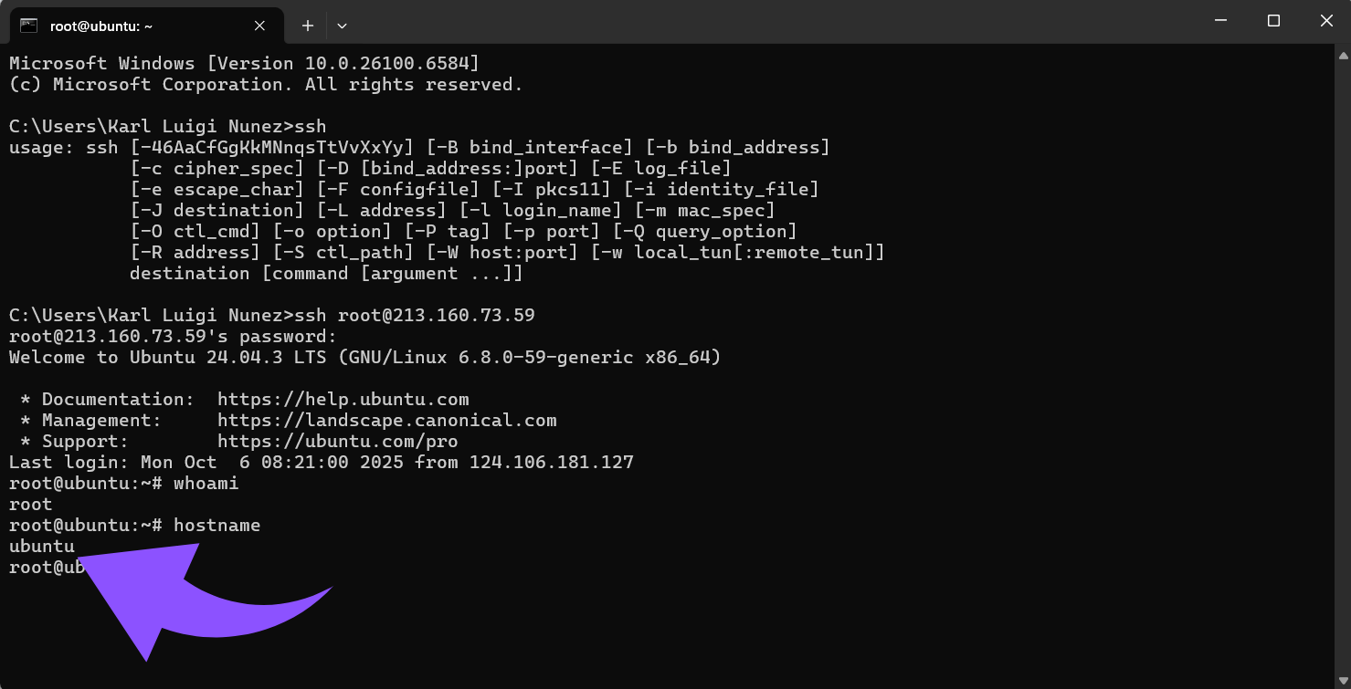hostname – Ergebnis