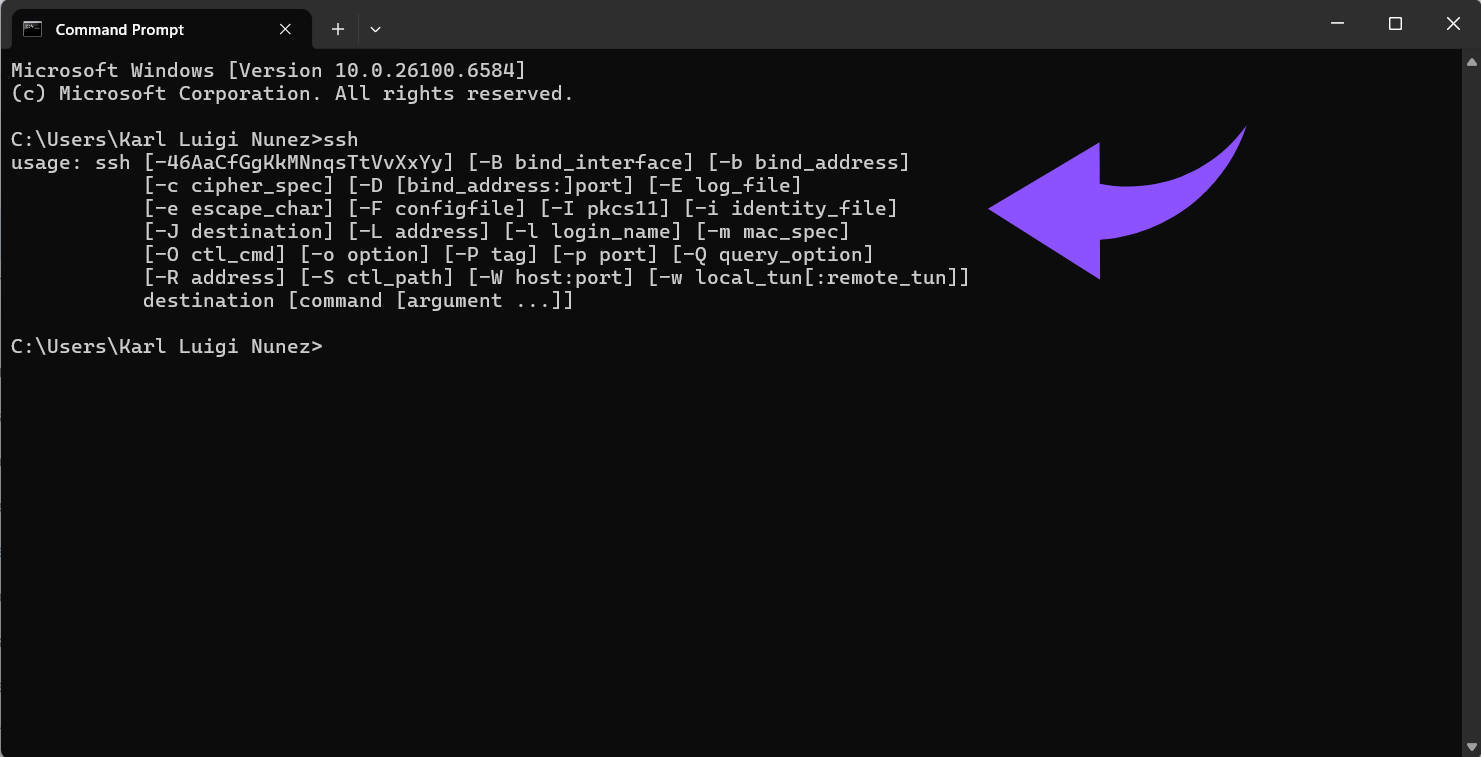 SSH-Client einrichten und öffnen – Ergebnis