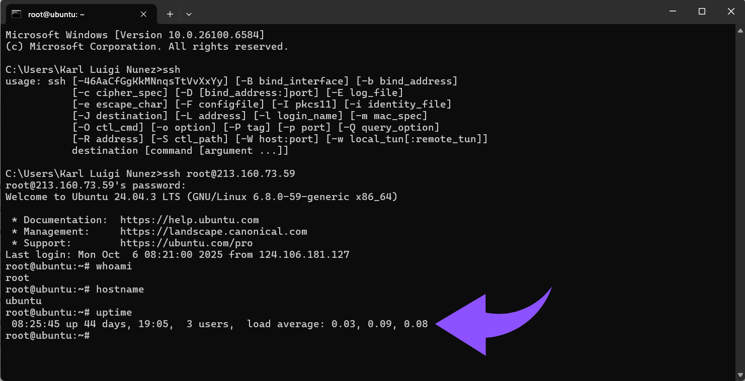 uptime – Ergebnis