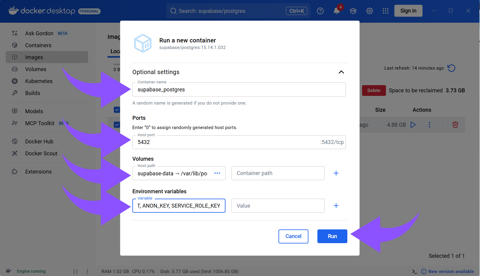 Erstell Container für jeden Dienst