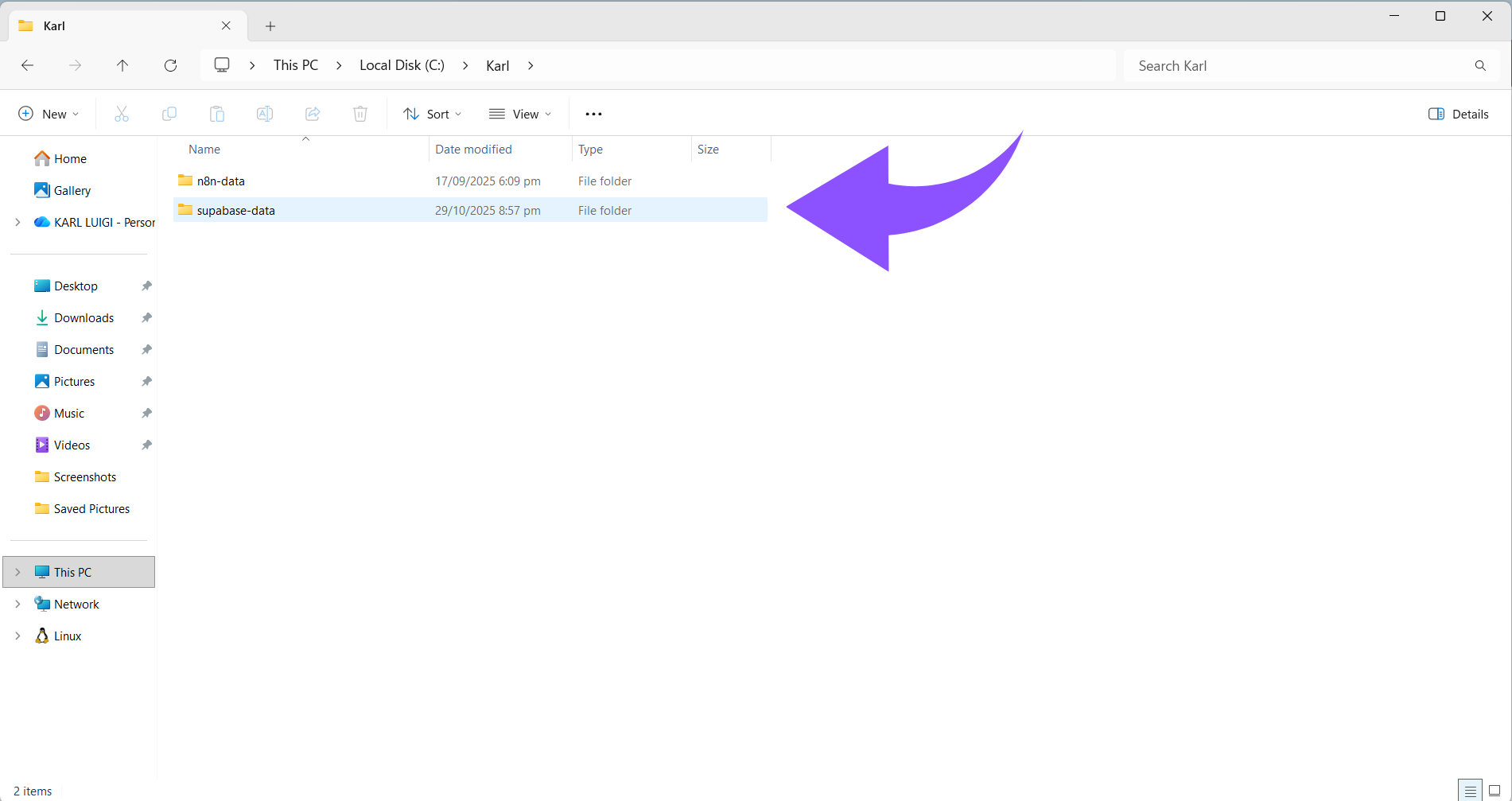 Mach einen Ordner für die Daten fertig