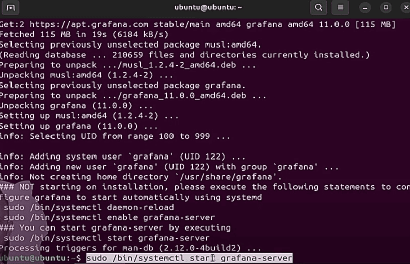 Grafana Server starten
