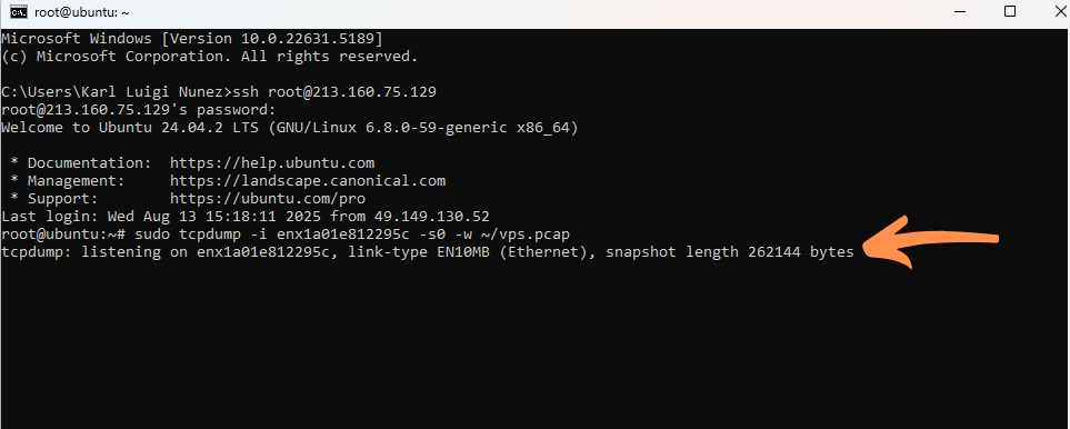 TCPDump starten