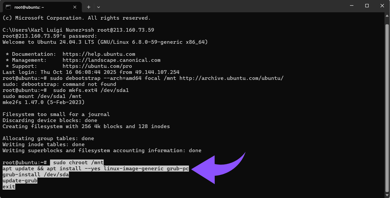 Install essential packages and configure bootloader