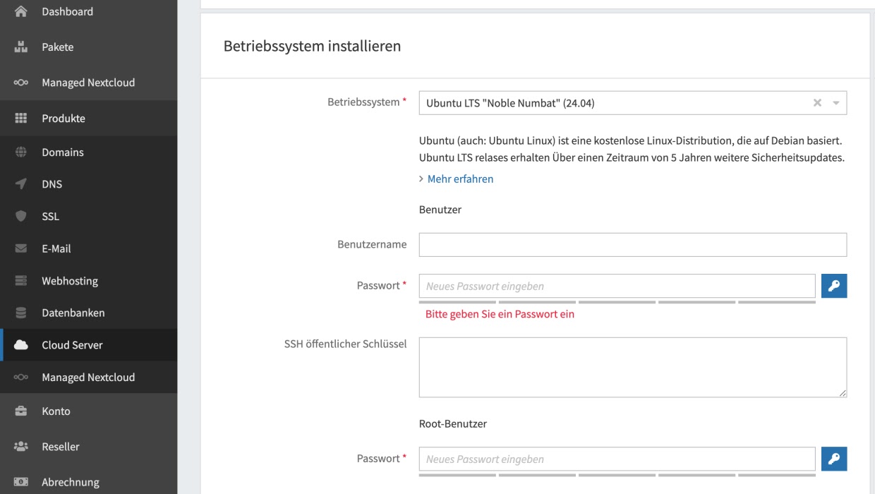 Ubuntu VPS über das Control Panel des Hosting-Anbieters zurücksetzen