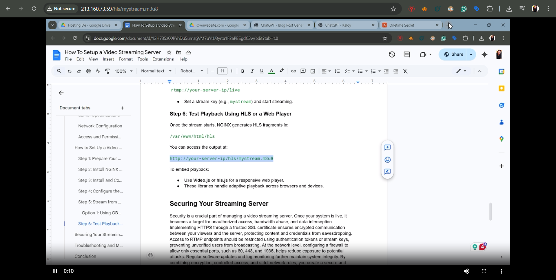 Test der Wiedergabe mit HLS oder einem Webplayer